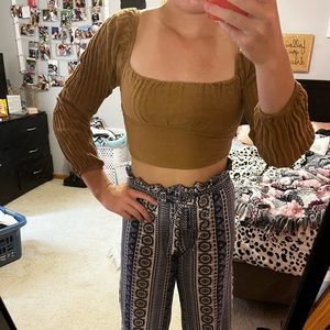 Brown/tan long sleeve cropped top